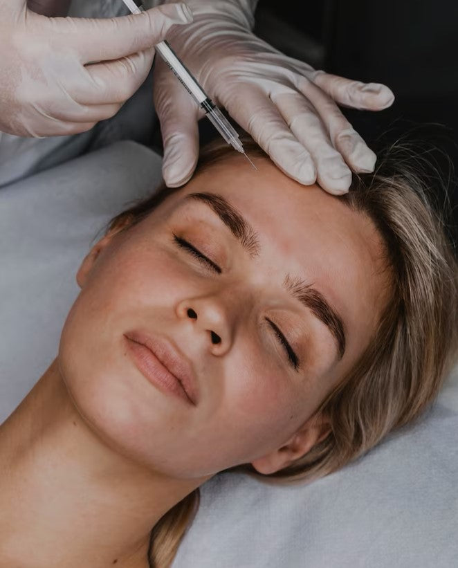 en kund genomför en injektionsbehandling i ansiktet